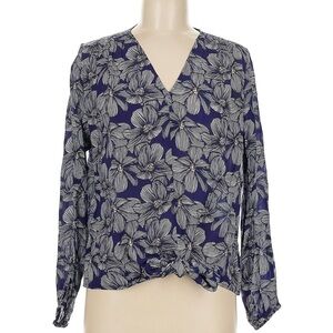 A.P.N.Y. Navy and White Floral V-Neck Long Sleeve Top